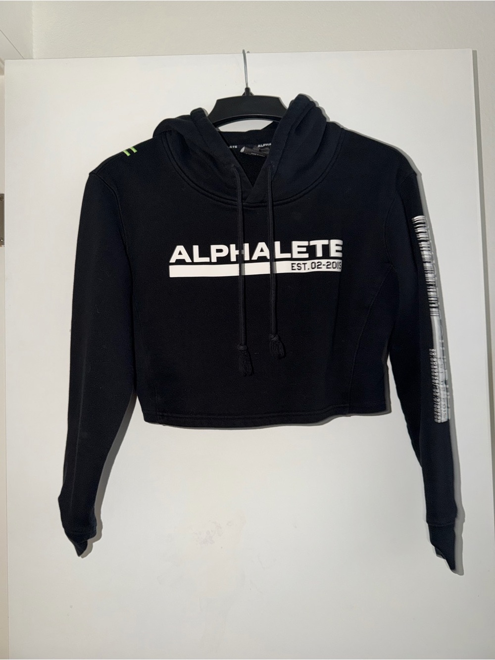 Alphalete Black Cropped Logo Hoodie with White Print